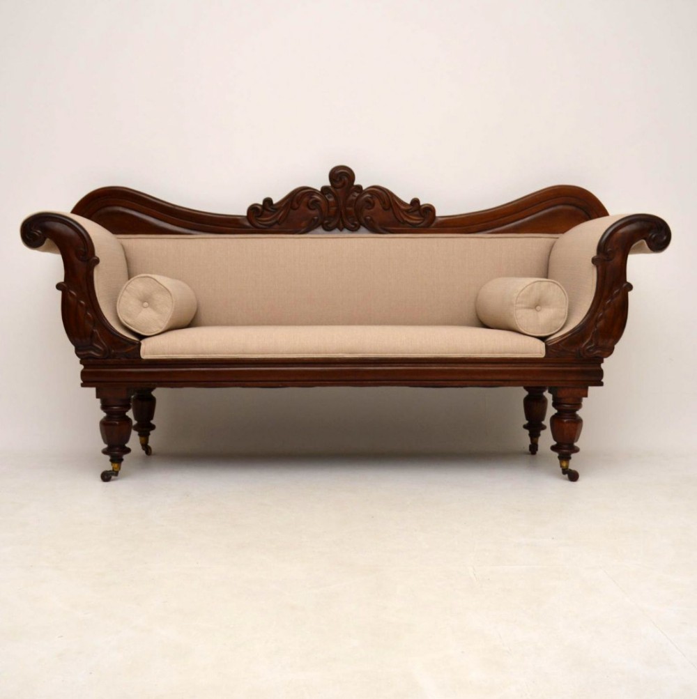 Antique William IV Carved Mahogany Upholstered Sofa 