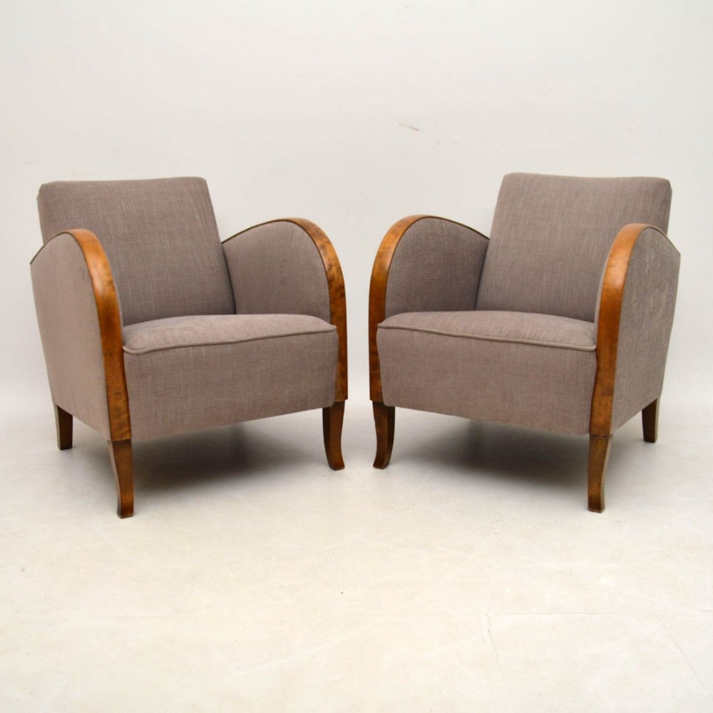 Pair of Swedish Art Deco Satin Birch Armchairs 