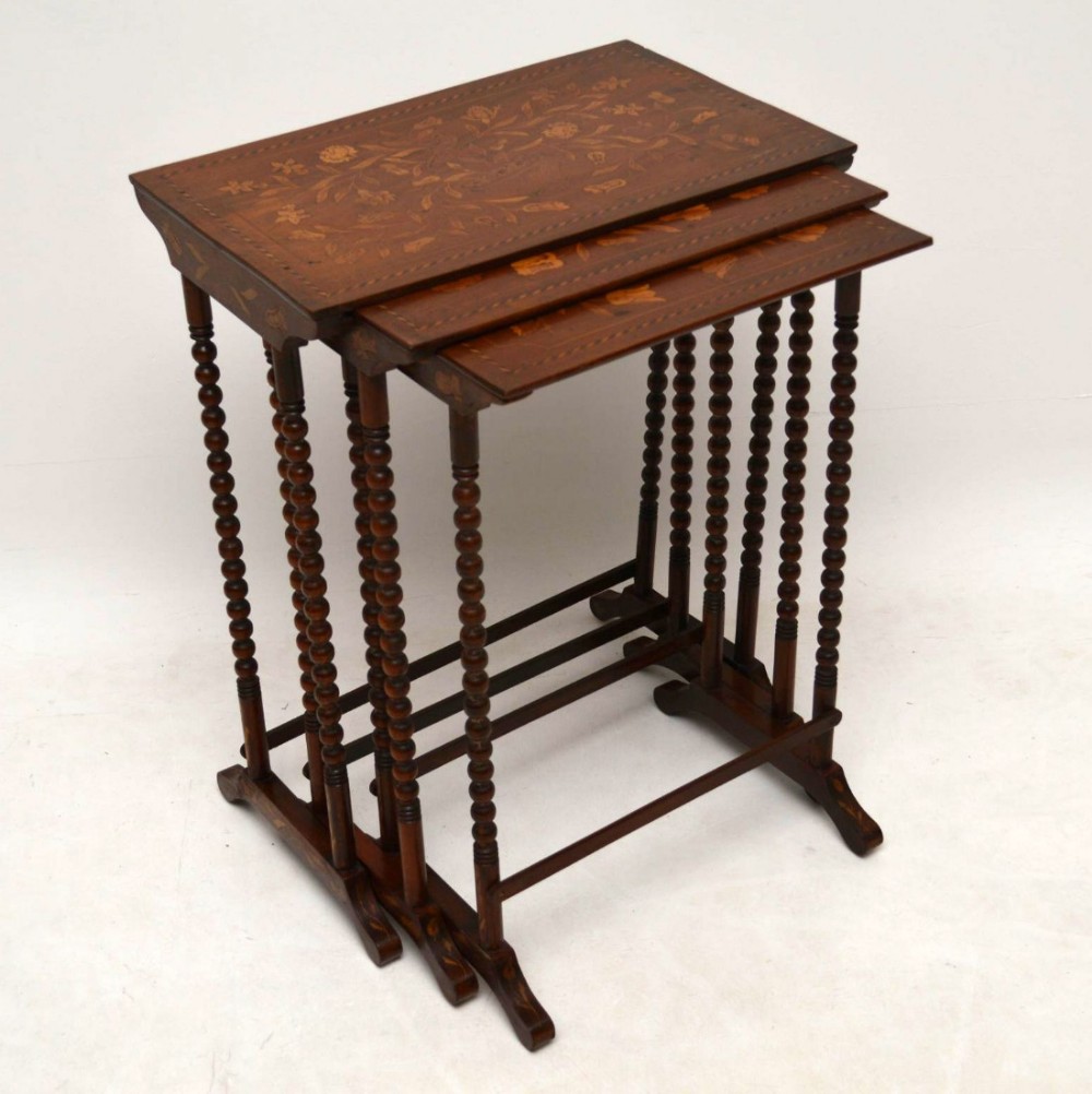 Antique Victorian Dutch Marquetry Mahogany Nest of 3 Tables 