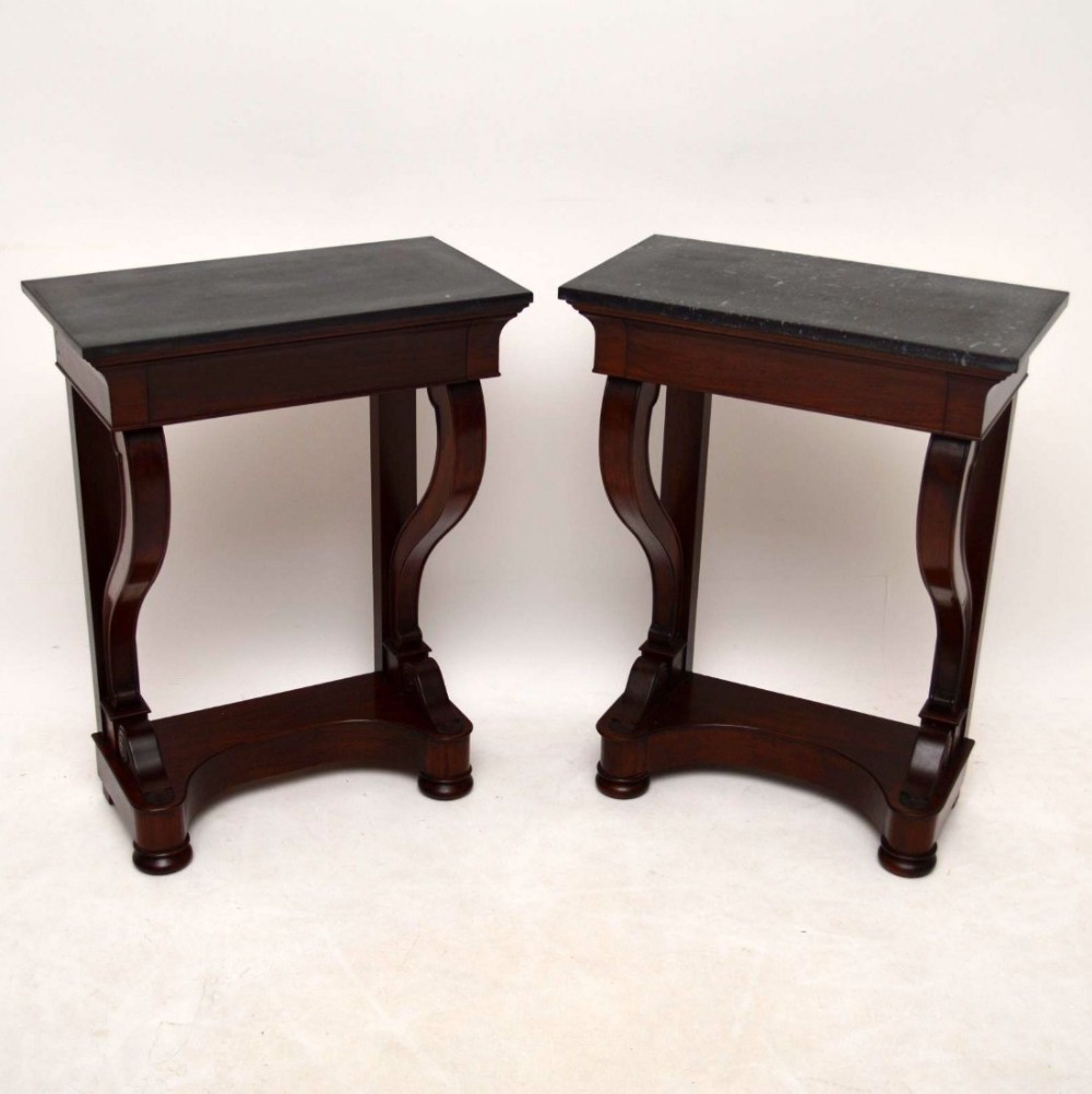 Pair of Antique Mahogany & Marble Side Tables