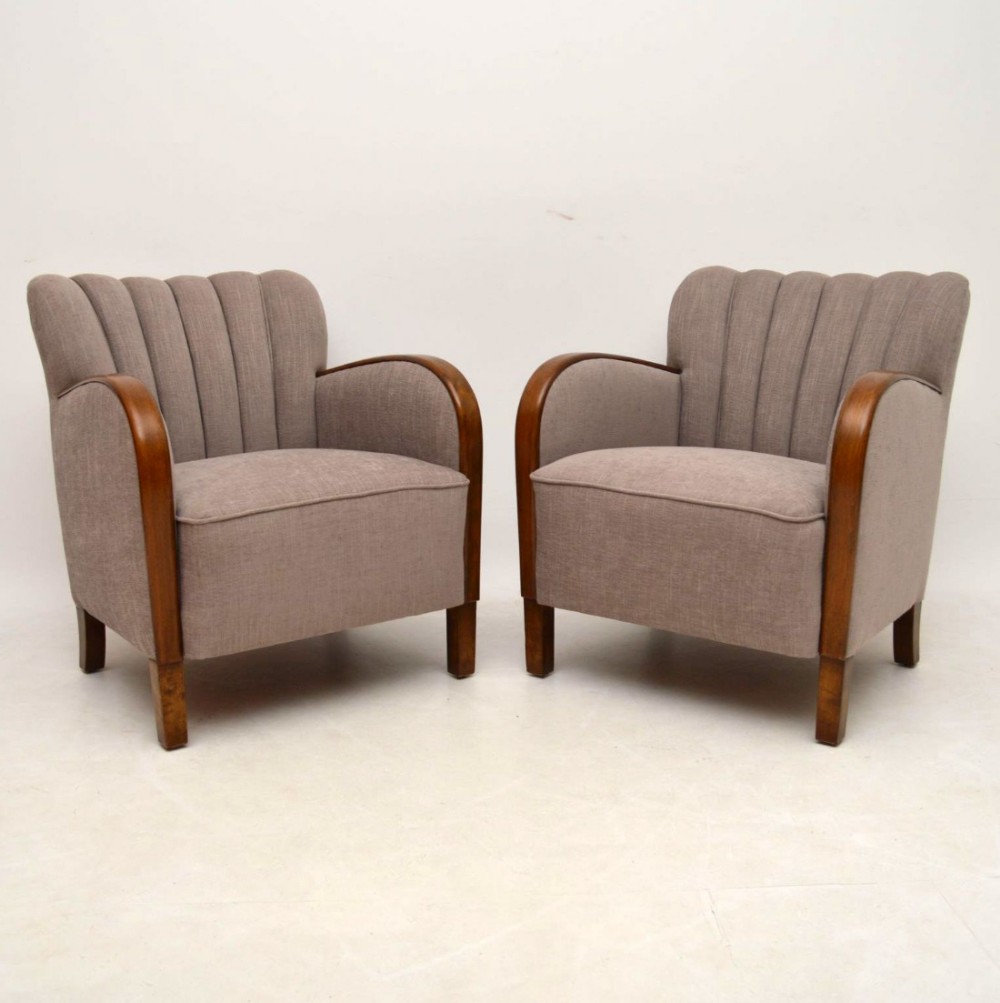Pair of Swedish Art Deco Satin Birch Armchairs 