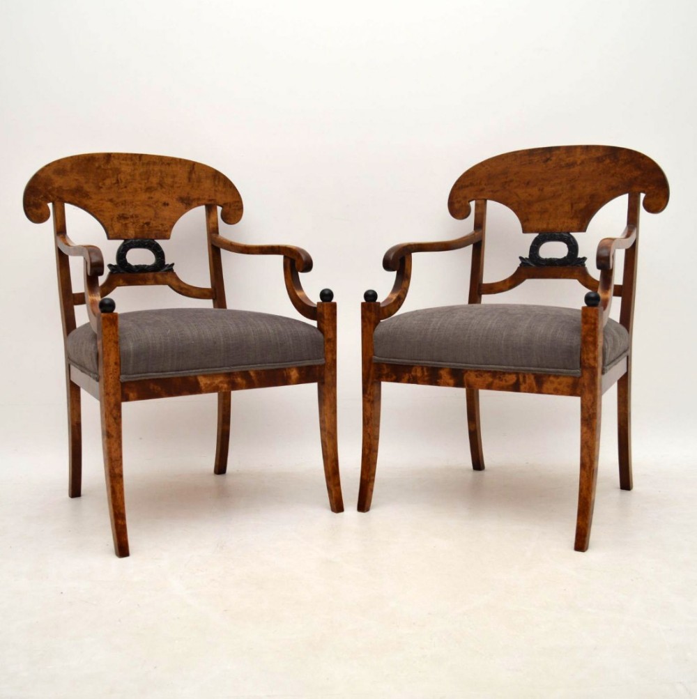  Pair of Antique Swedish Satin Birch Biedermeier Armchairs 