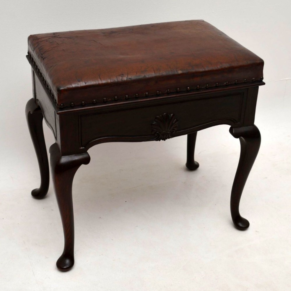Antique Mahogany & Leather Piano Stool 