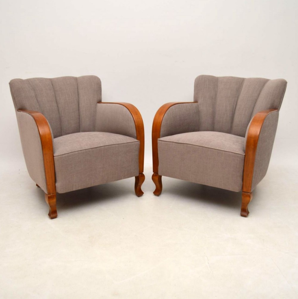 Pair of Swedish Art Deco Upholstered Armchairs 