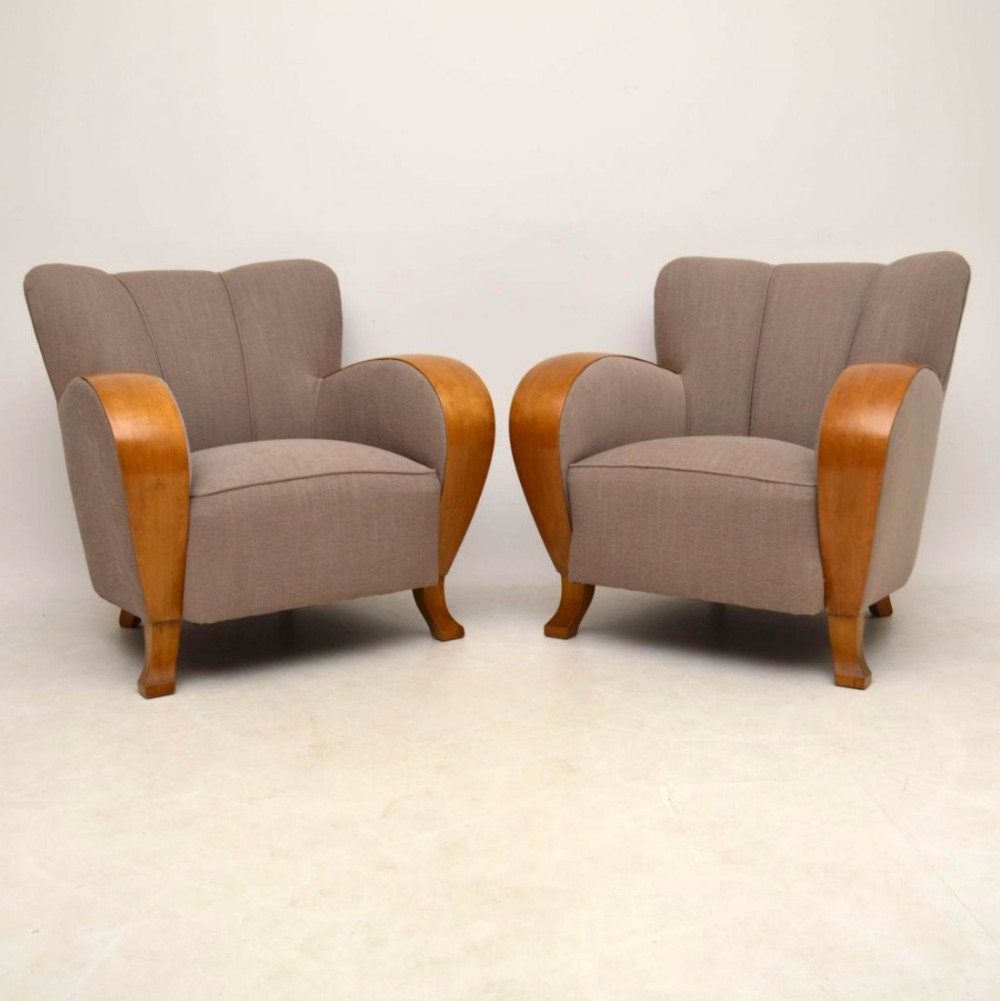 Pair of Art Deco Swedish Satin Birch Armchairs