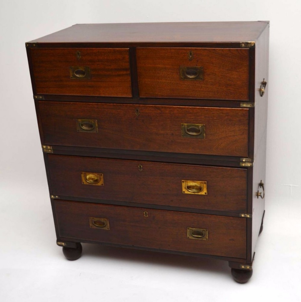 ANTIQUE VICTORIAN MAHOGANY CAMPAIGN CHEST OF DRAWERS