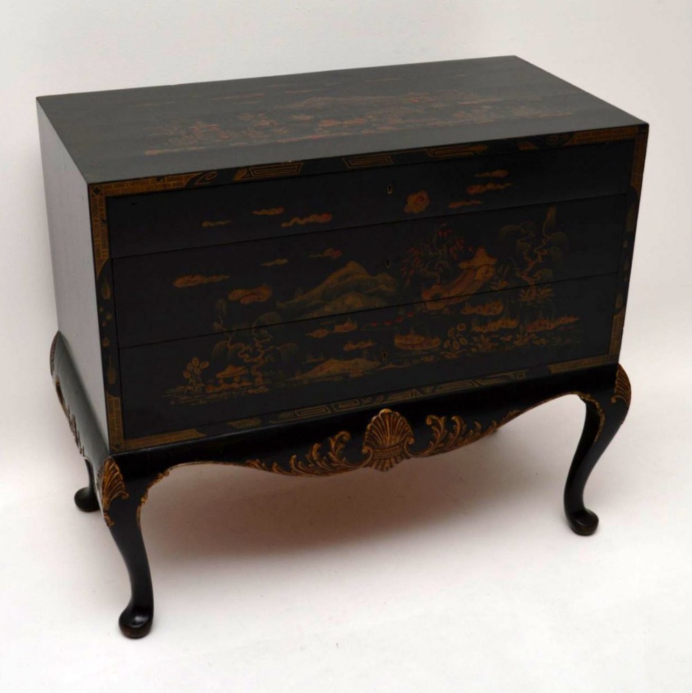 Antique Chinoiserie Ebonised & Gilt Commode