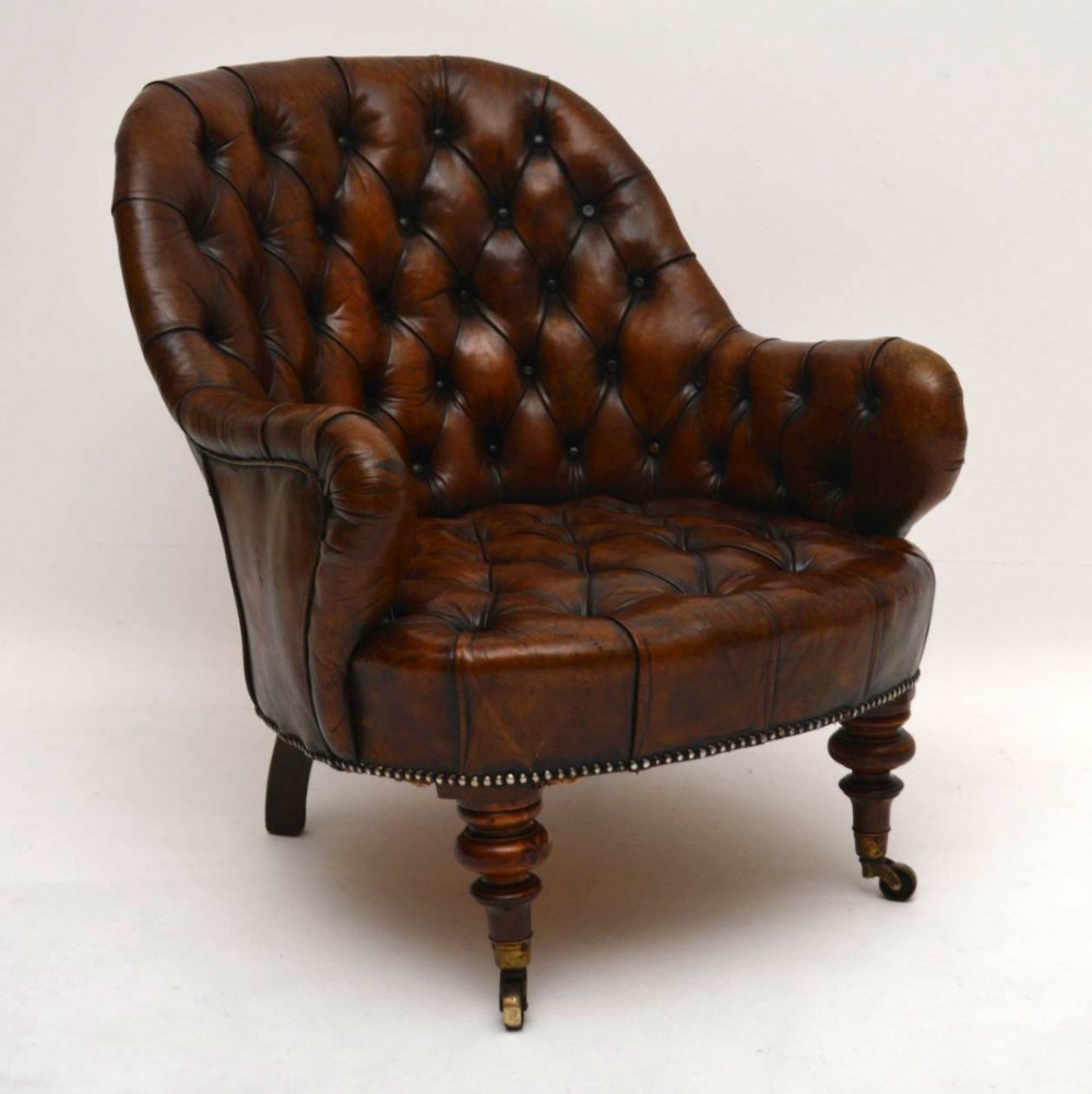 Antique Victorian Deep Buttoned Leather Armchair