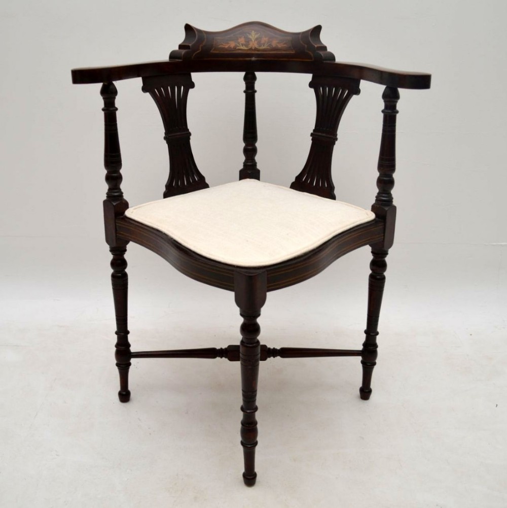 Antique Edwardian Inlaid Mahogany Corner Chair 