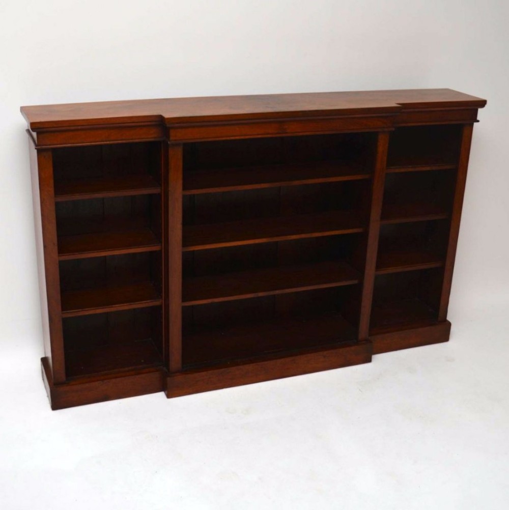 Antique Victorian Walnut Breakfront Open Bookcase 