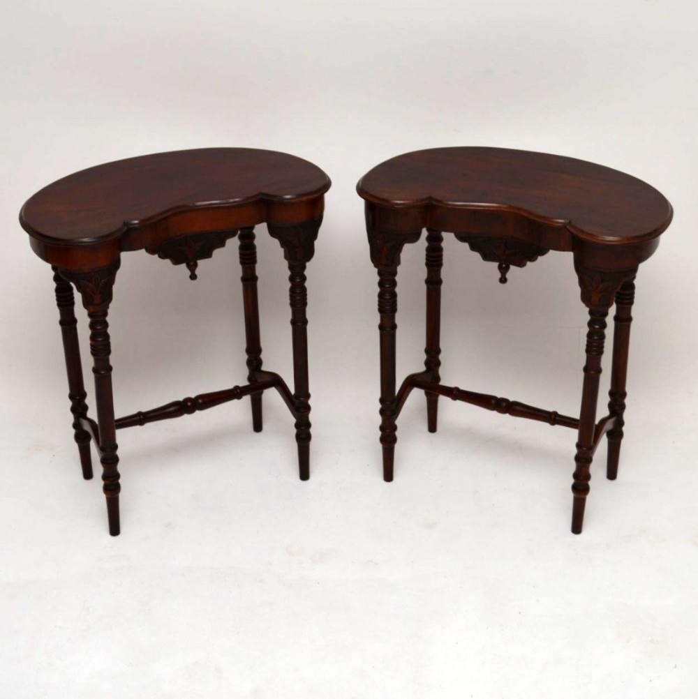  Pair of Antique Victorian Mahogany Kidney Shaped Lamp Tables