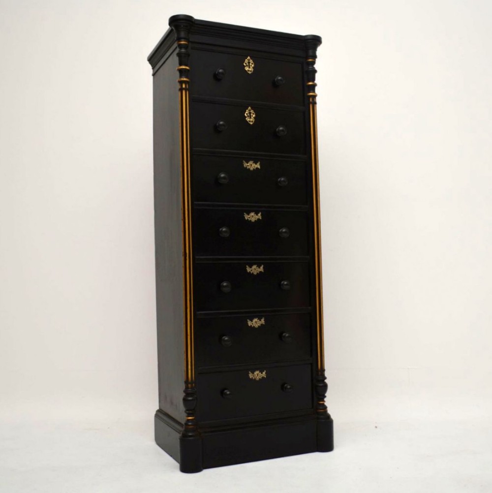 Antique Victorian Ebonised Wellington Chest of Drawers 