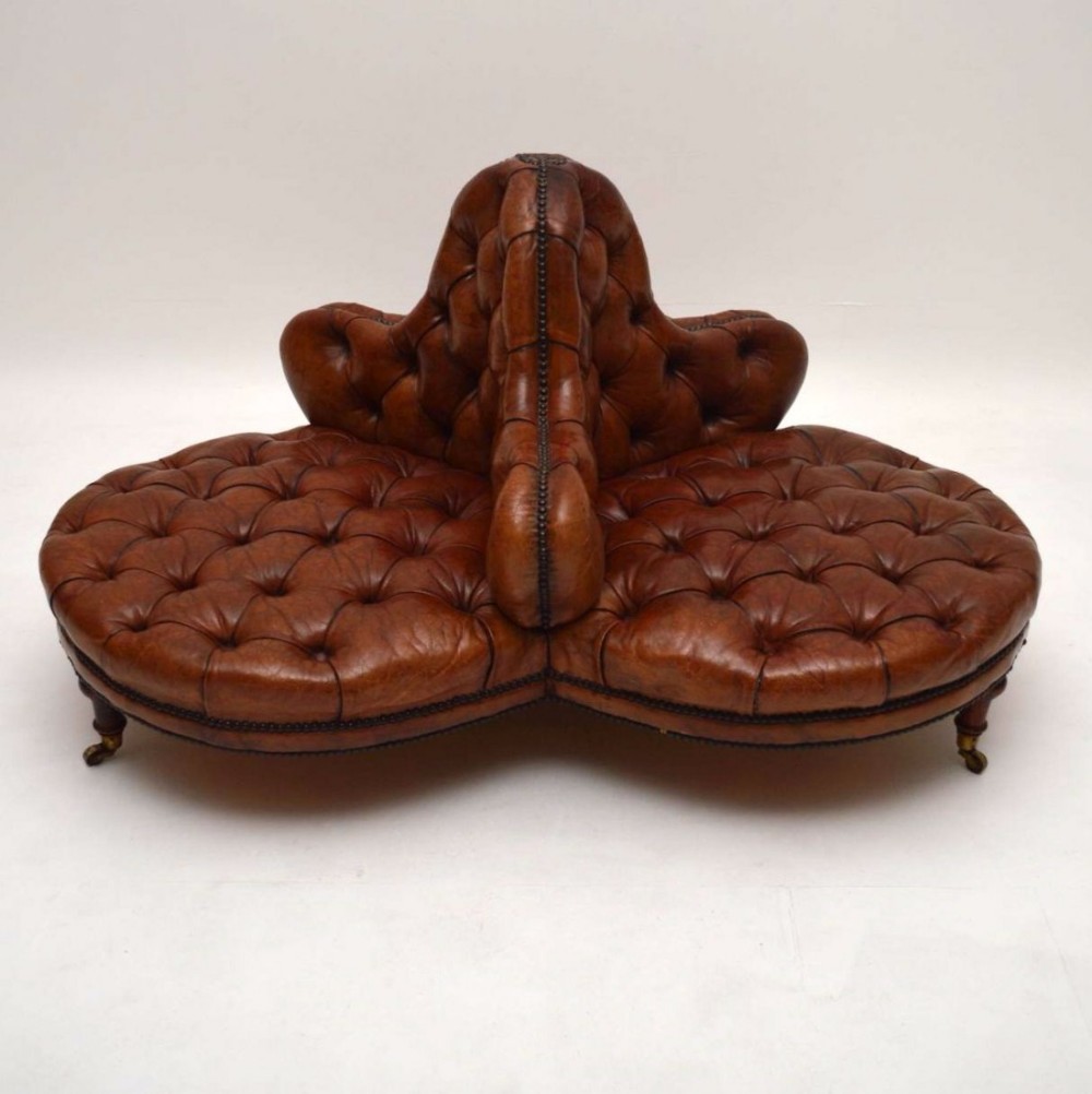 Antique Victorian Leather Conversation Sofa