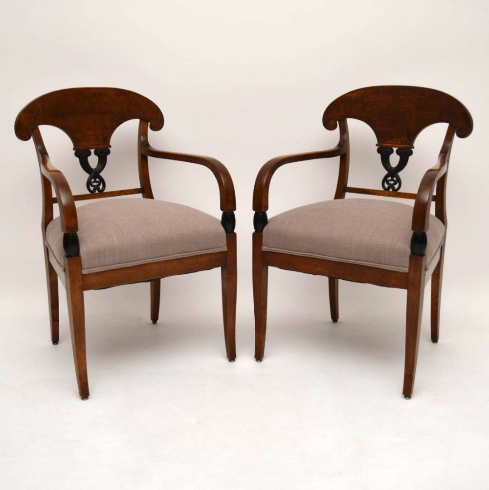 Pair of Antique Swedish Satin Birch Biedermeier Armchairs