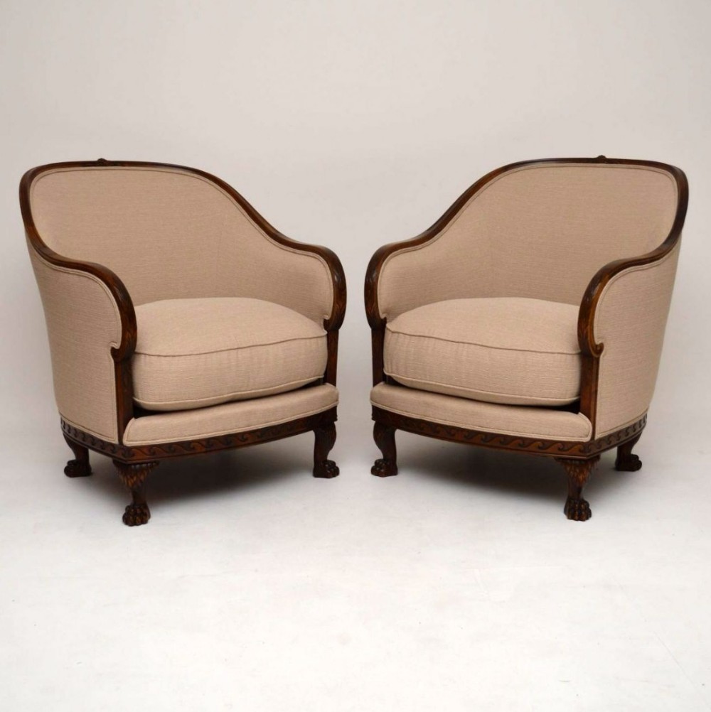 Large Pair of Antique Swedish Satin Birch Armchairs