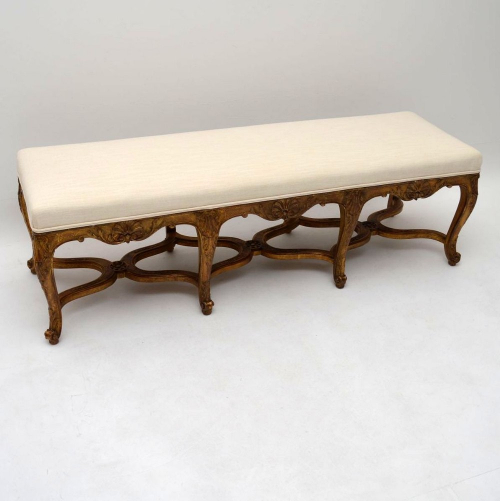  Long Antique French Gilt Wood Stool 