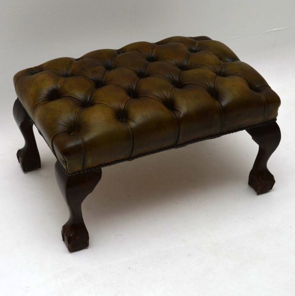 Antique Leather & Mahogany Stool