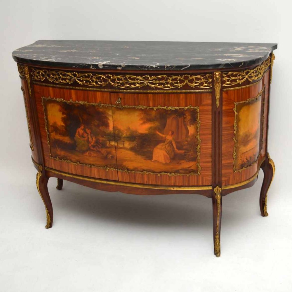 Antique French Painted Marble Top Cabinet