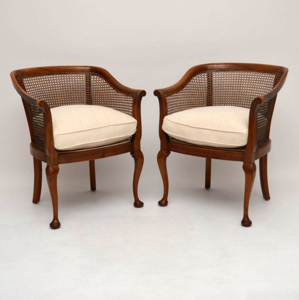  Pair of Antique Mahogany Caned Bergere Armchairs