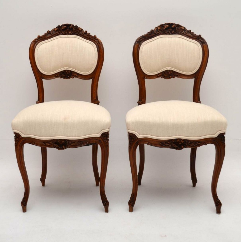 Pair of Antique French Carved Walnut Side Chairs