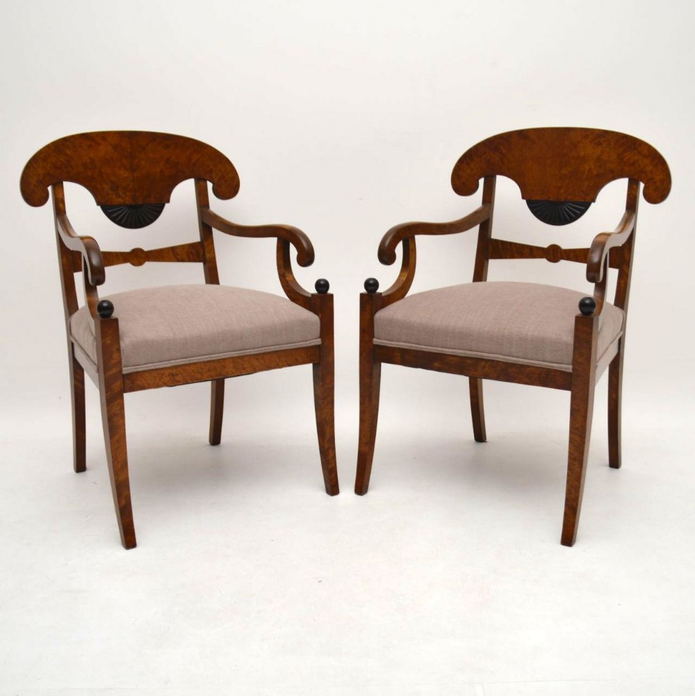 Pair of Antique Swedish Satin Birch Biedermeier Armchairs