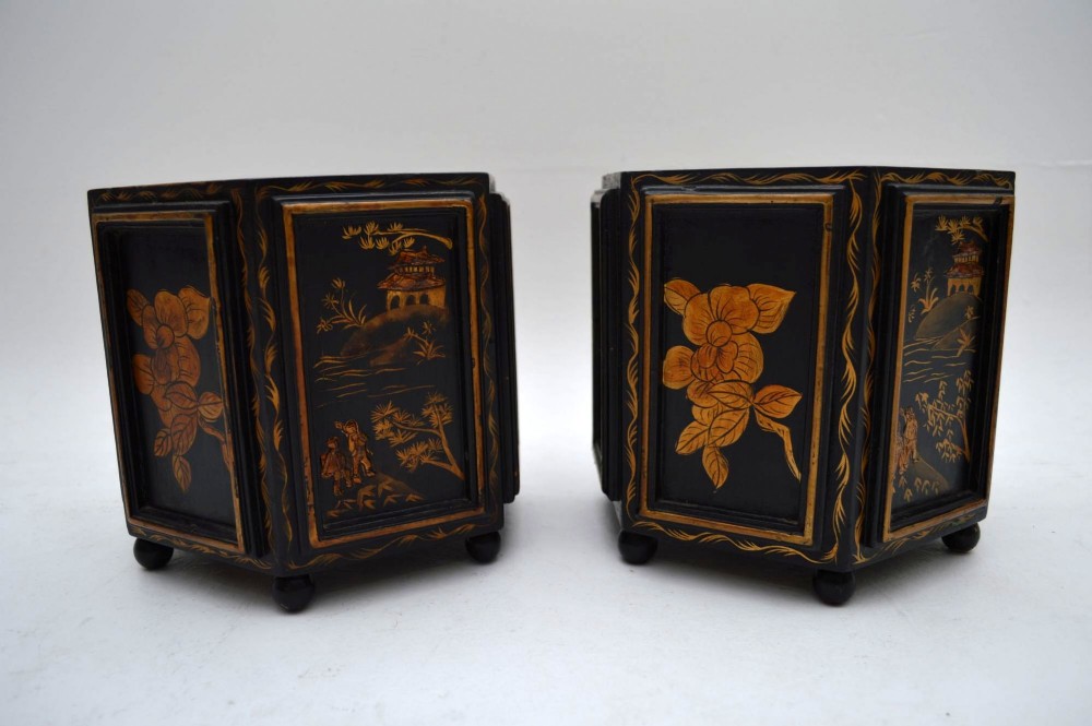  Small Pair of Antique Chinoiserie Plant Pots