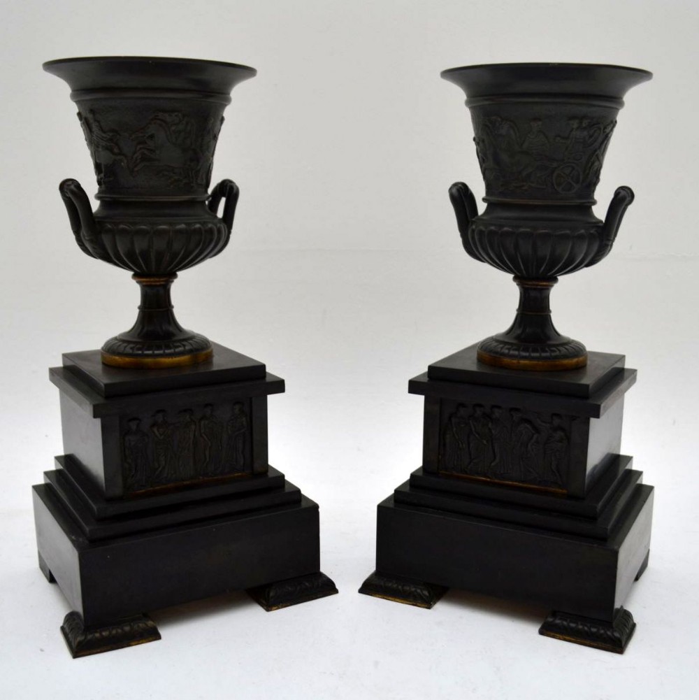 Pair of Antique Neoclassical 19th Century Bronze Urns
