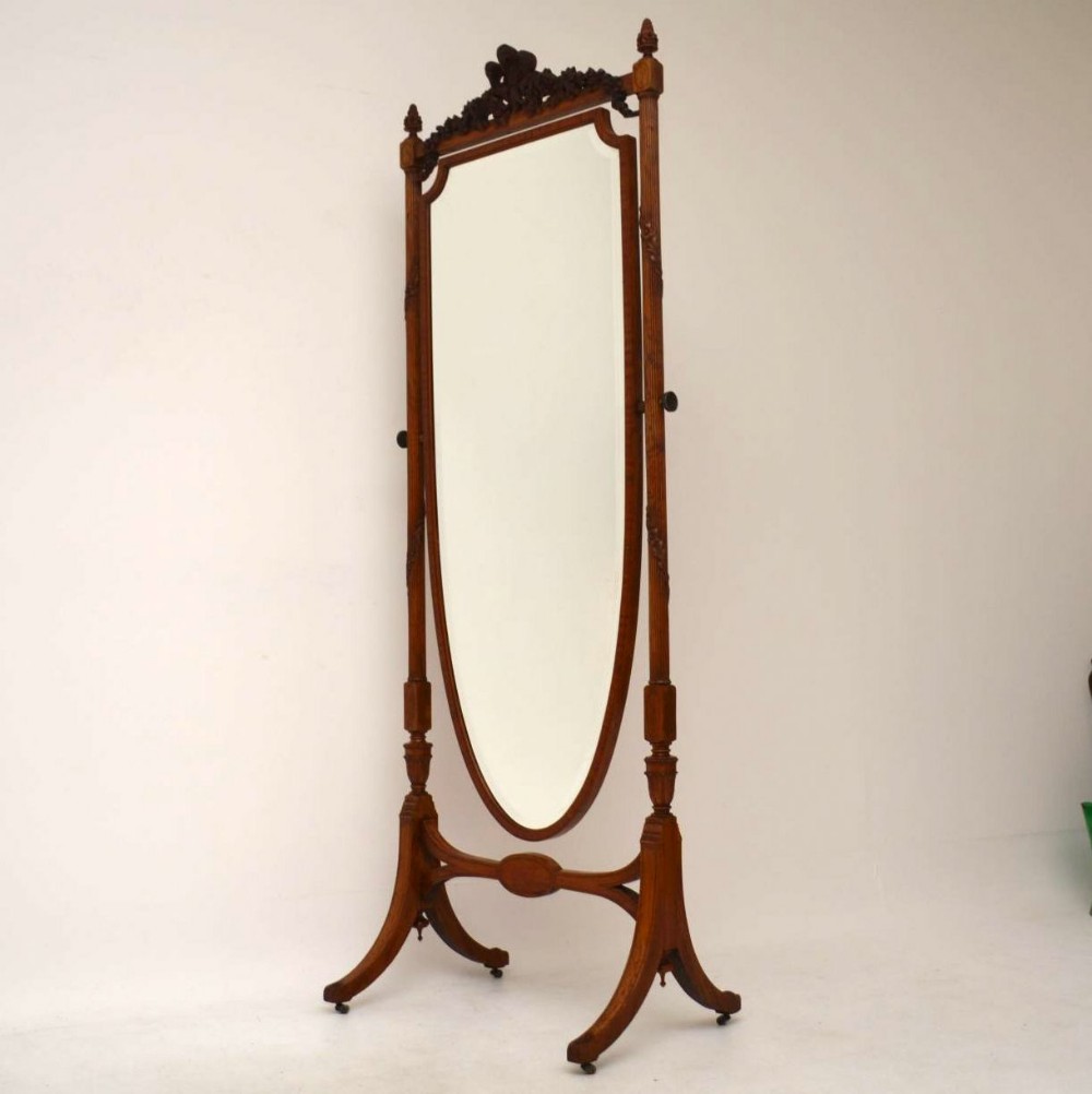  Antique Edwardian Satin Wood Cheval Mirror