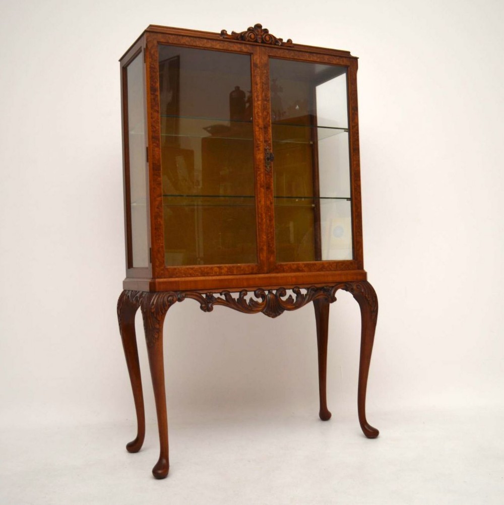 Antique Burr Walnut Display Cabinet 