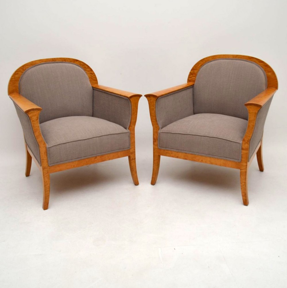 Pair of Antique Swedish Satin Birch Armchairs