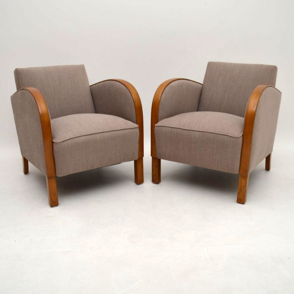 Pair of Swedish Art Deco Satin Birch Armchairs