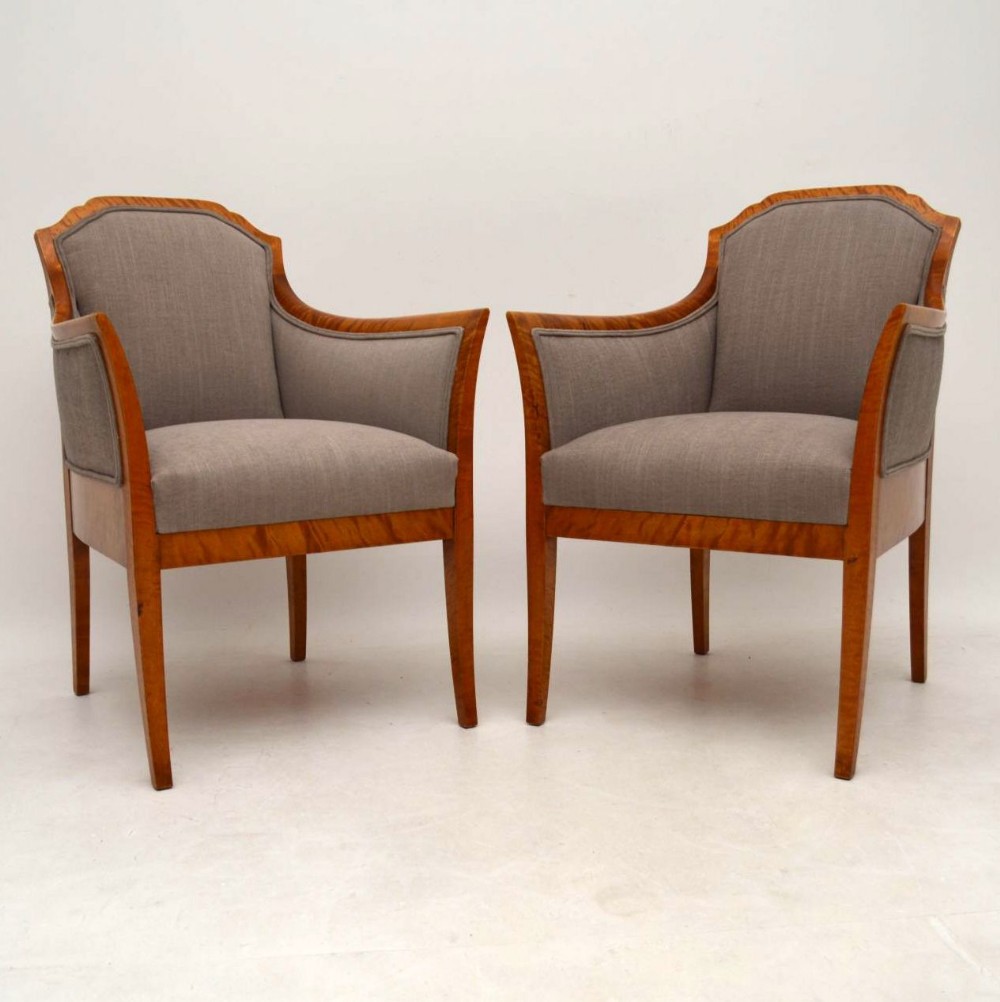 Pair of Antique Swedish Satin Birch Armchairs