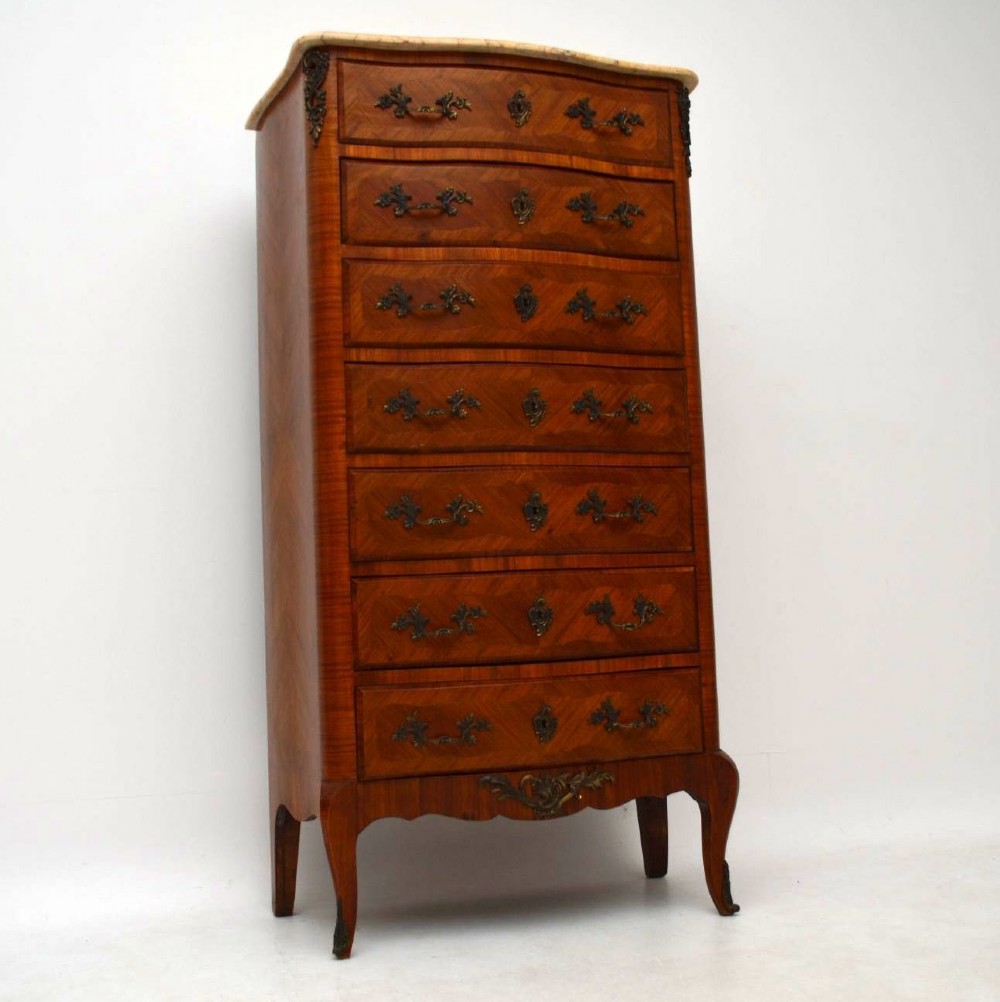 Tall Antique French Marble Top Chest of Drawers 