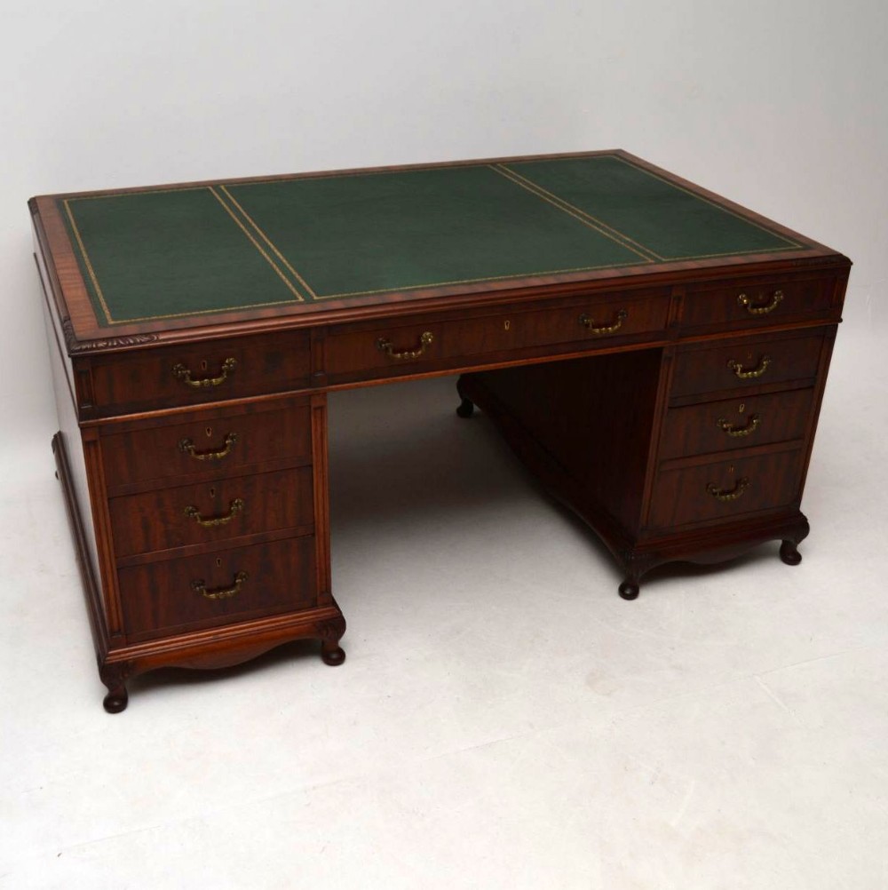 Large Antique Mahogany Pedestal Desk