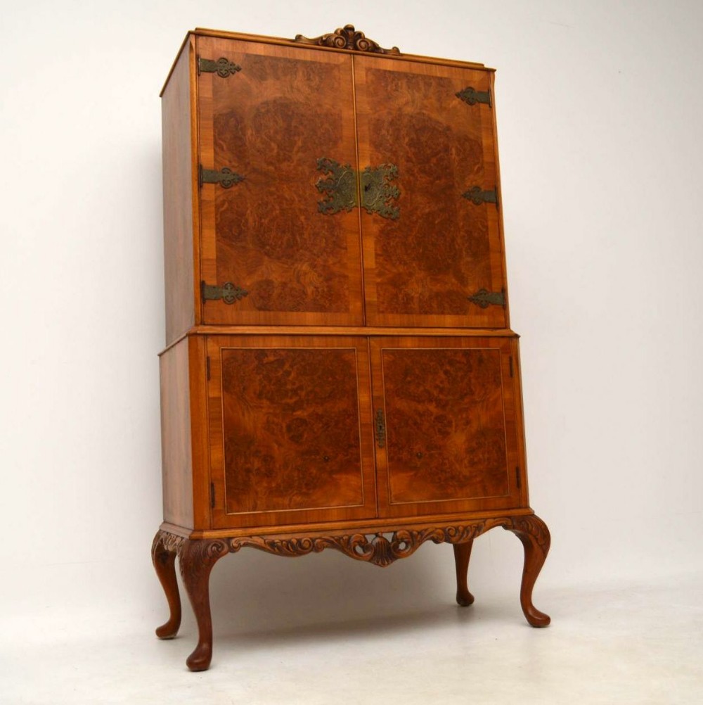 Antique Burr Walnut Cocktail Drinks Cabinet