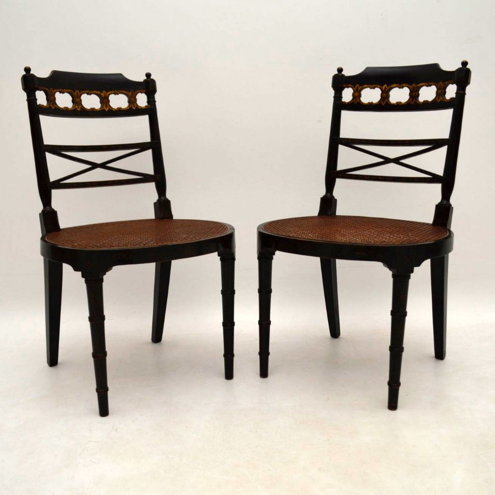 Pair of Antique Decorated Ebonised Side Chairs