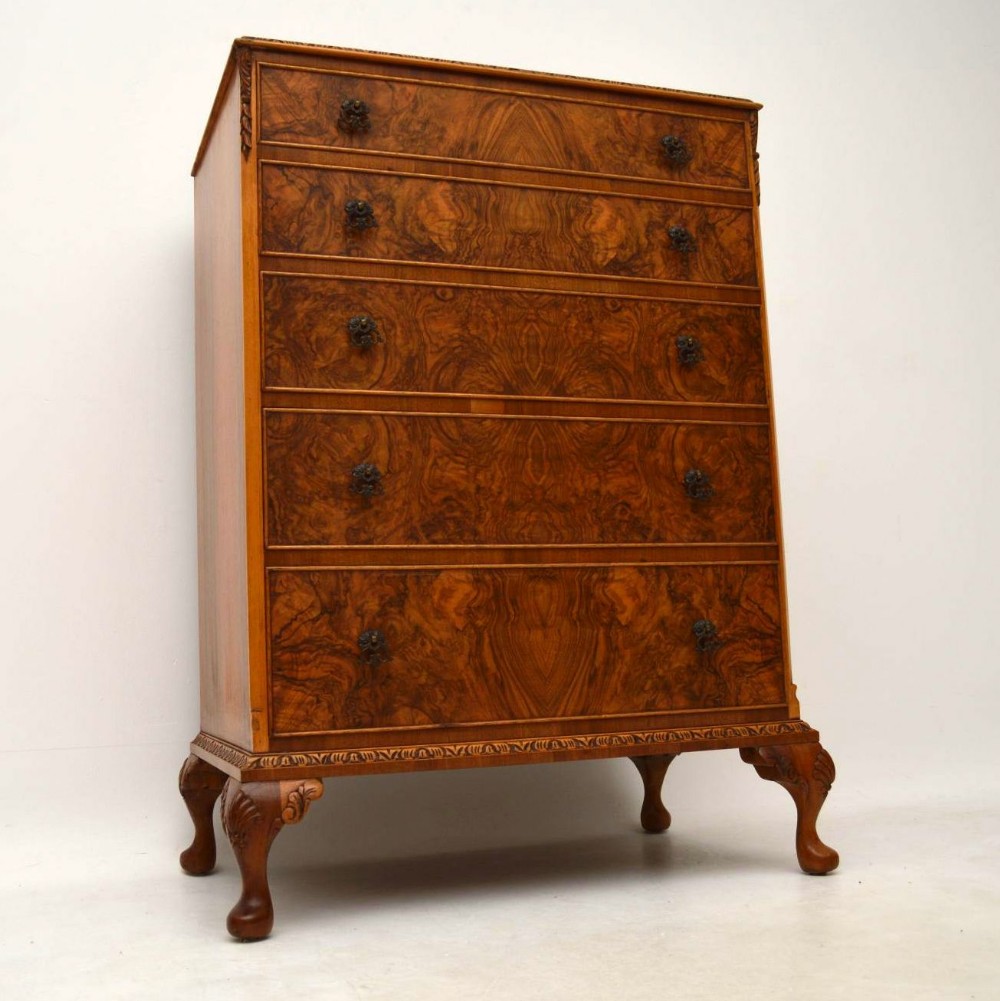 Antique Burr Walnut Queen Anne Style Chest of Drawers