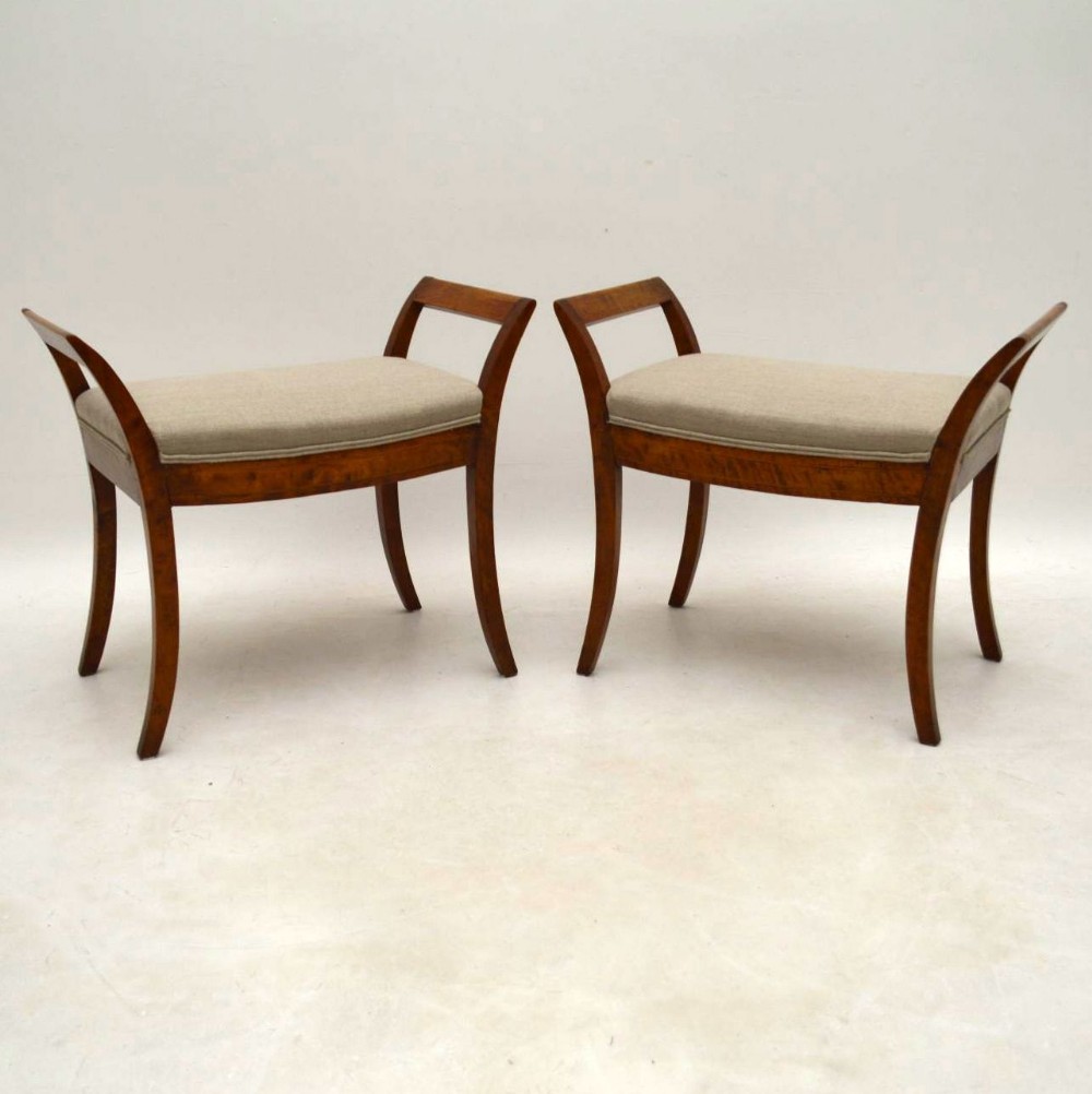 Pair of Antique Swedish Satin Birch Stools
