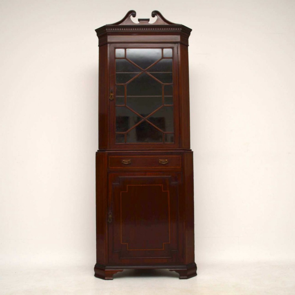 Antique Edwardian Inlaid Mahogany Corner Cabinet