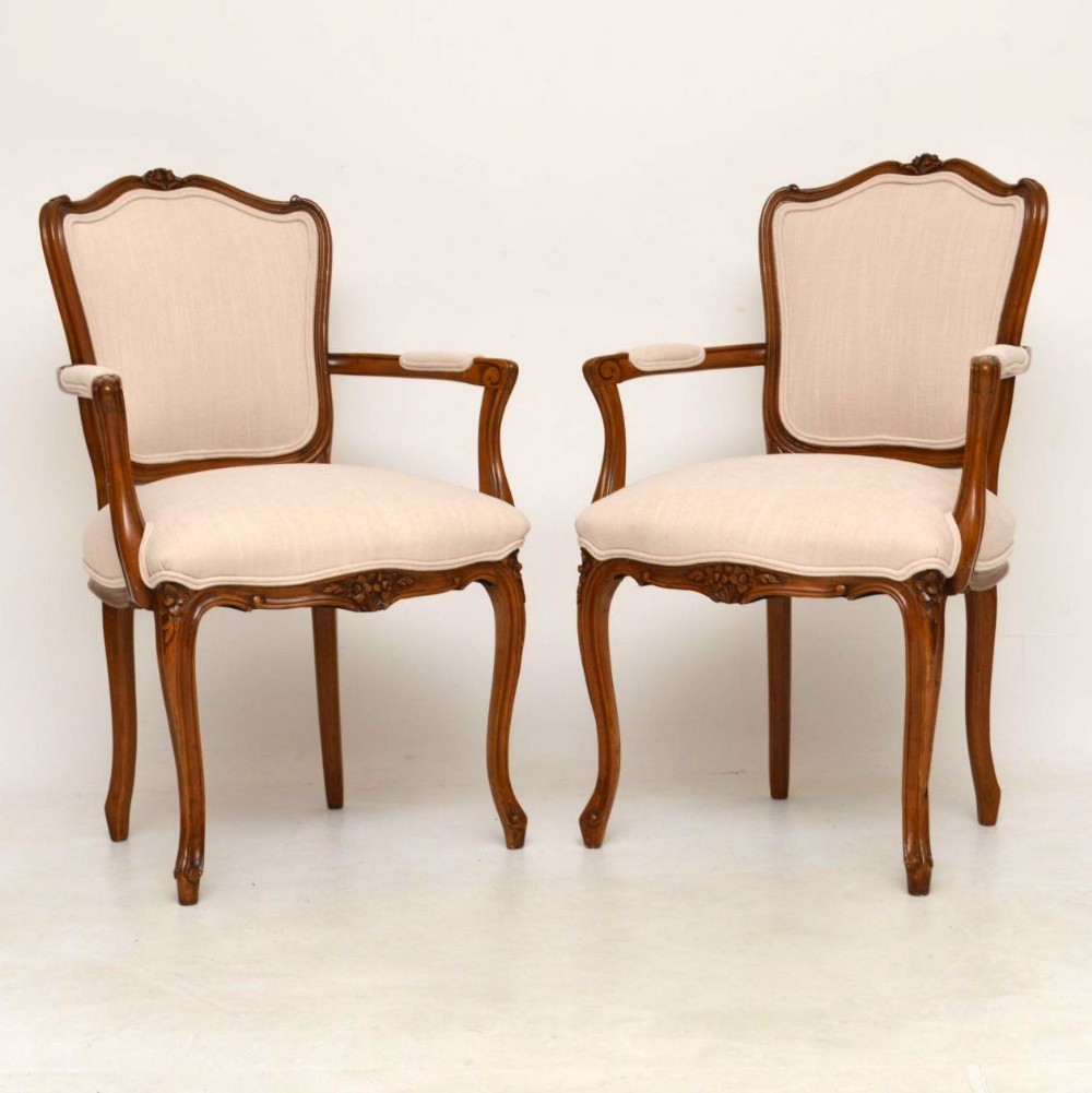 Pair of Antique French Walnut Salon Chairs