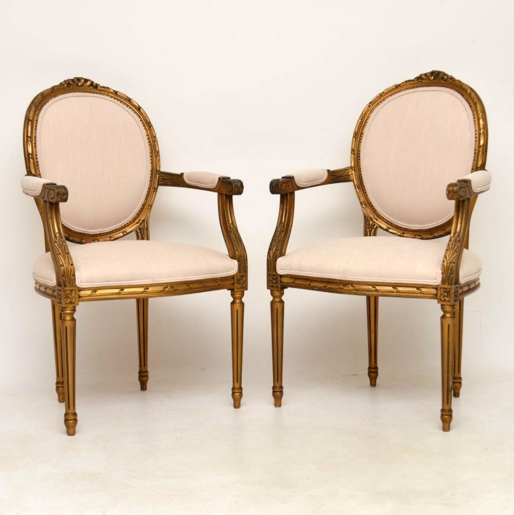 Pair of Antique French Gilt Wood Salon Chairs