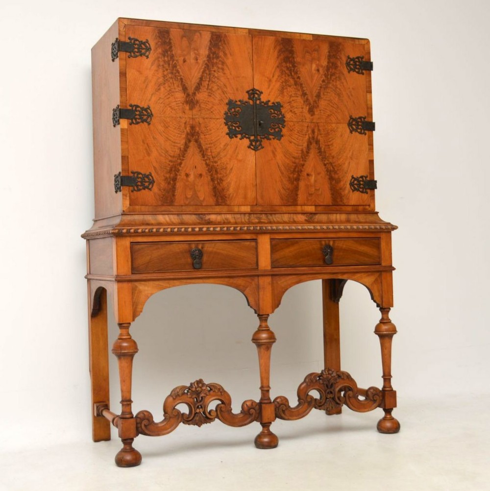  Antique Burr Walnut Carolean Style Cabinet on Stand