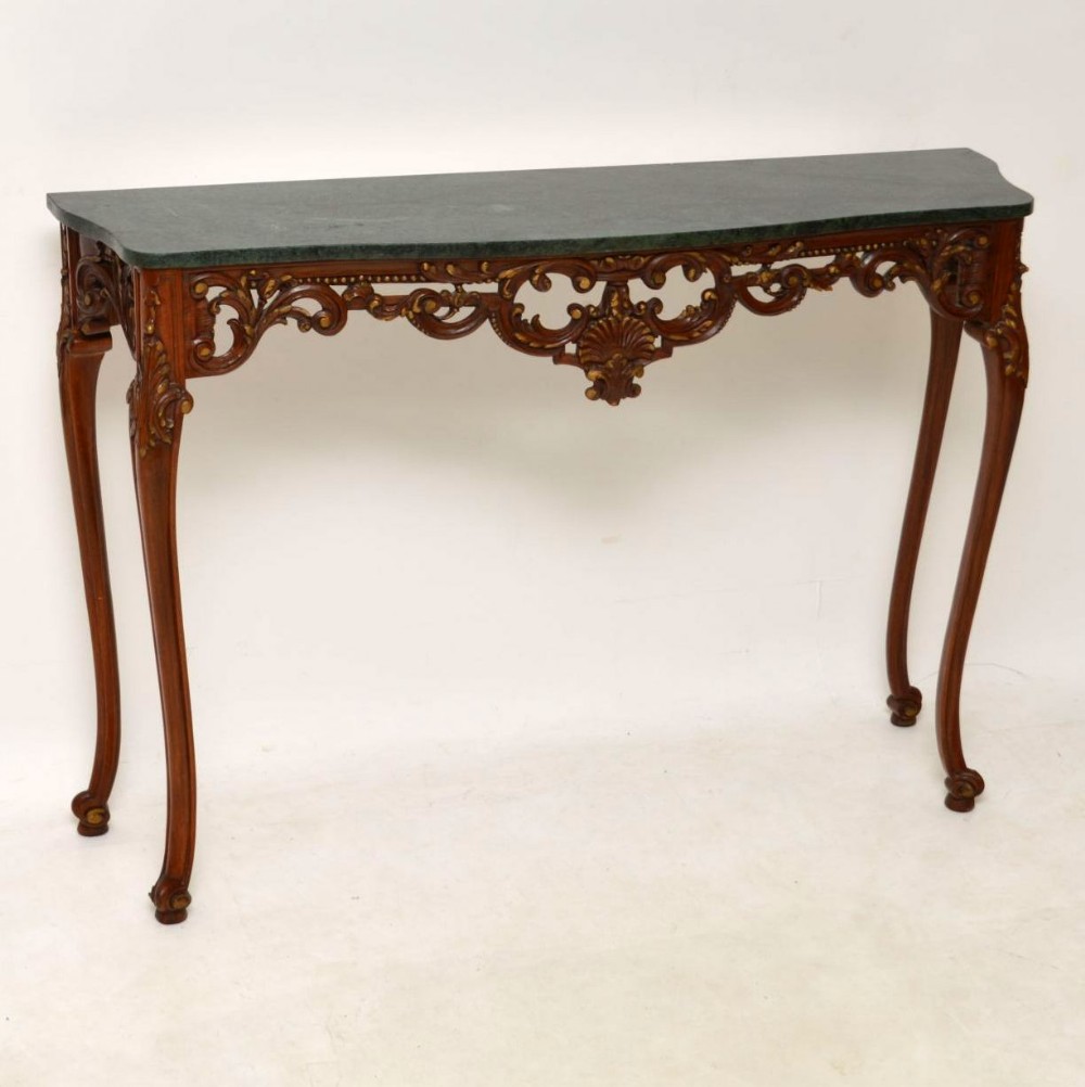 Antique French Carved Walnut Marble Top Console Table