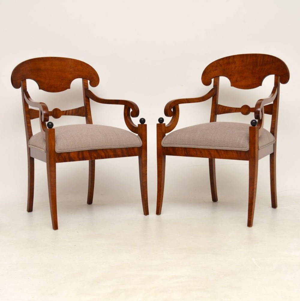 Pair of Antique Swedish Biedermeier Satin Birch Armchairs