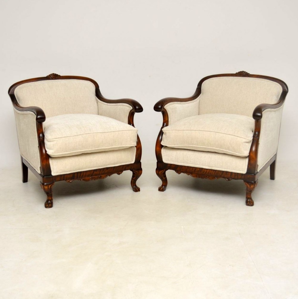 Pair of Antique Swedish Satin Birch Armchairs 