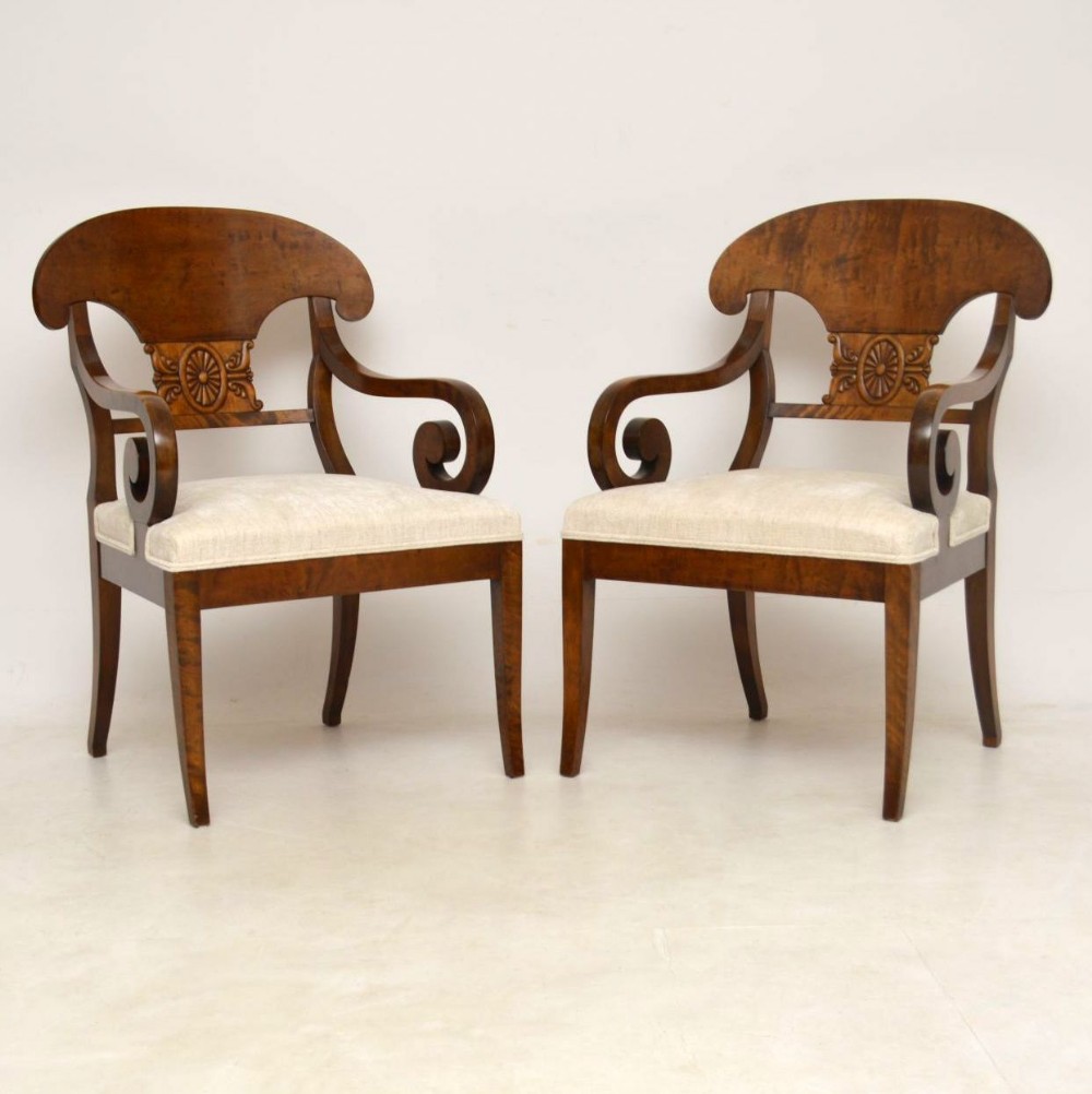 Pair of Antique Swedish Satin Birch Armchairs