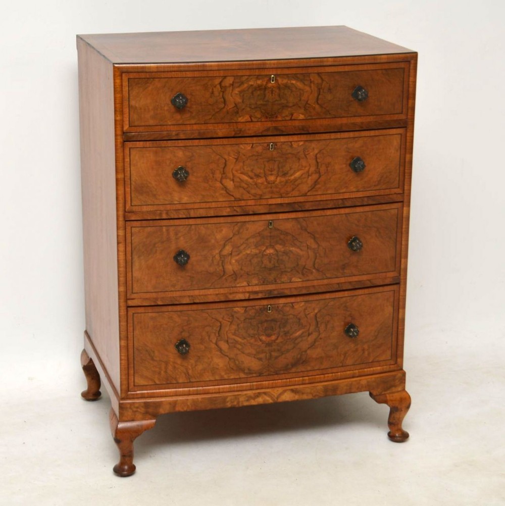 Antique Walnut Bow Front Chest of Drawers