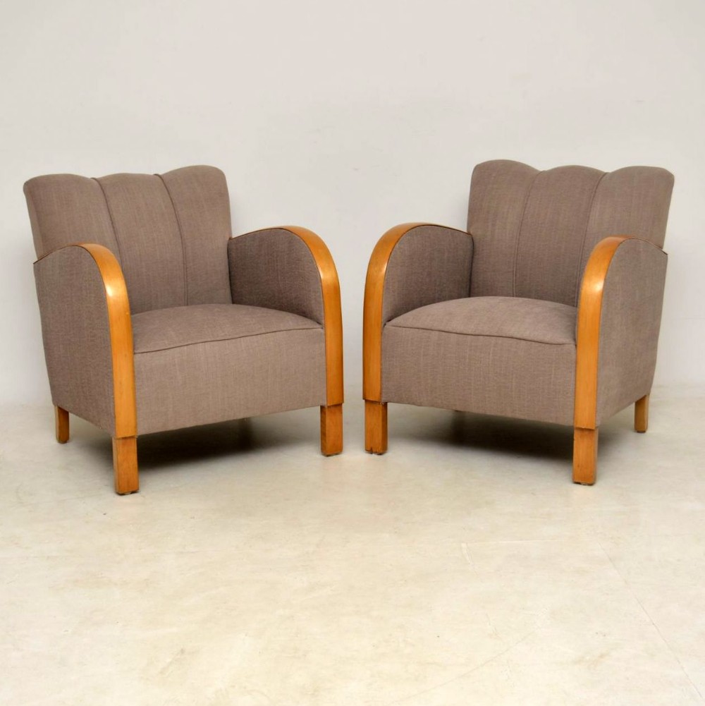 Pair of Swedish Satin Birch Art Deco Armchairs 