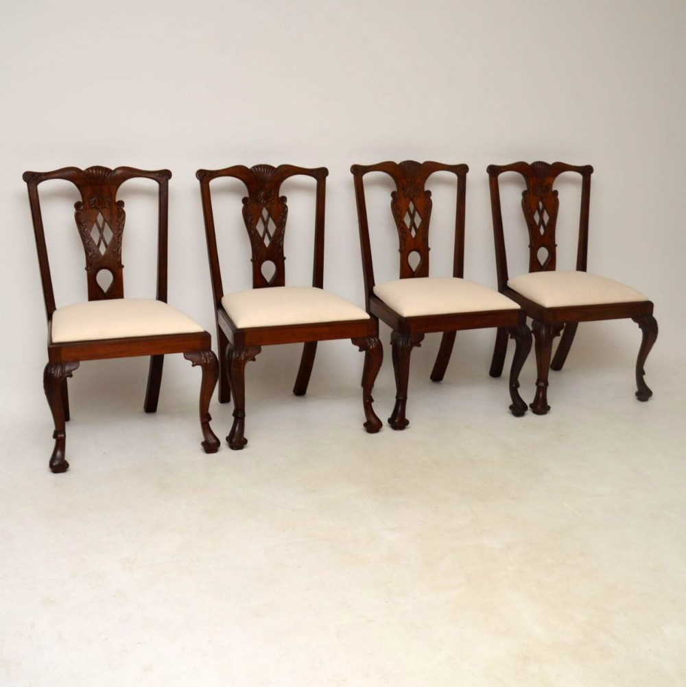  Set of Four Antique Mahogany Chippendale Dining Chairs 