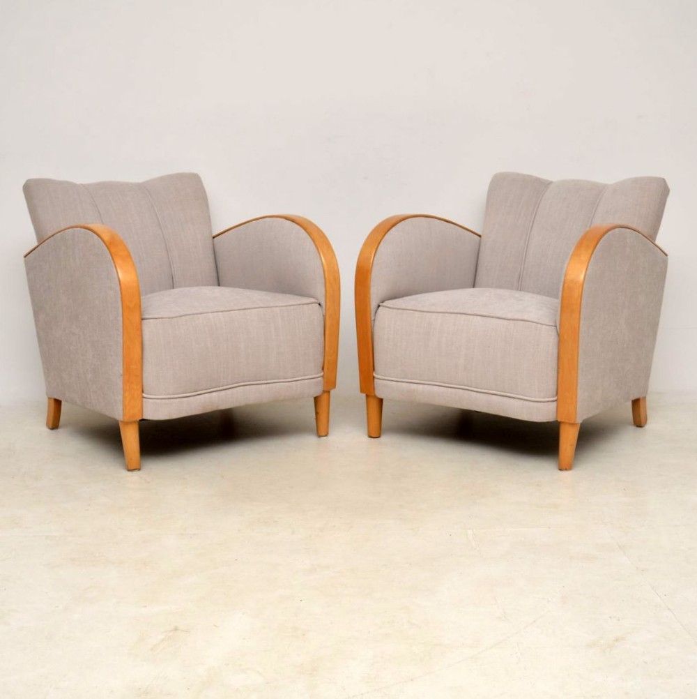 Pair of Swedish Art Deco Satin Birch Armchairs